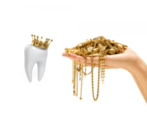 'tooth with crown' 'gold in hand'